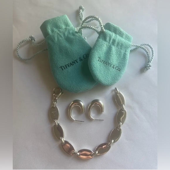 Tiffany’s Rare Pebble Link Sterling Silver 925 Bracelet and Earrings Set - Picture 1 of 10